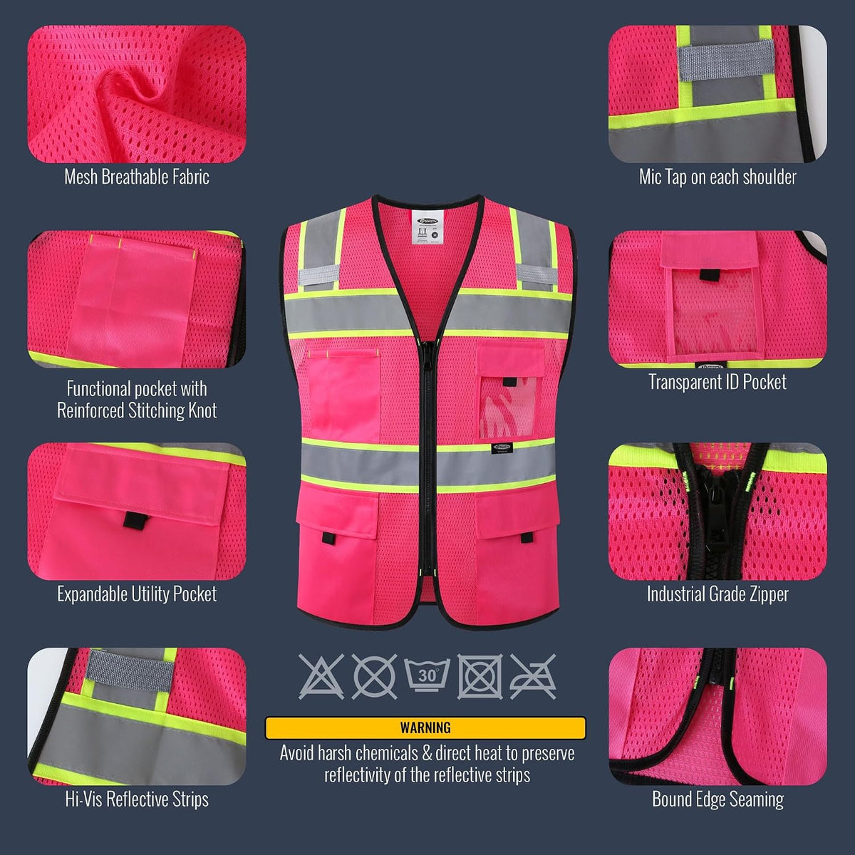 JKSafety Safety Vest for Men Women Hi Vis Relfective Vest with Pockets High Visibility Meet ANSI Standard