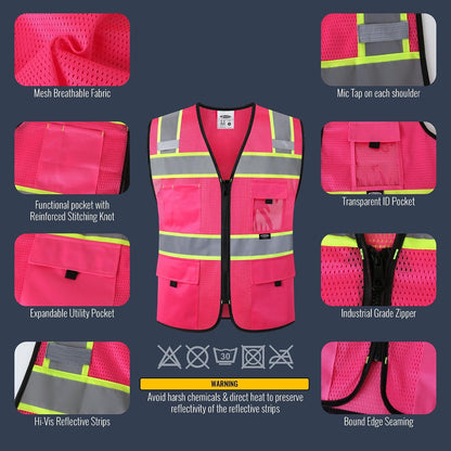 JKSafety Safety Vest for Men Women Hi Vis Relfective Vest with Pockets High Visibility Meet ANSI Standard