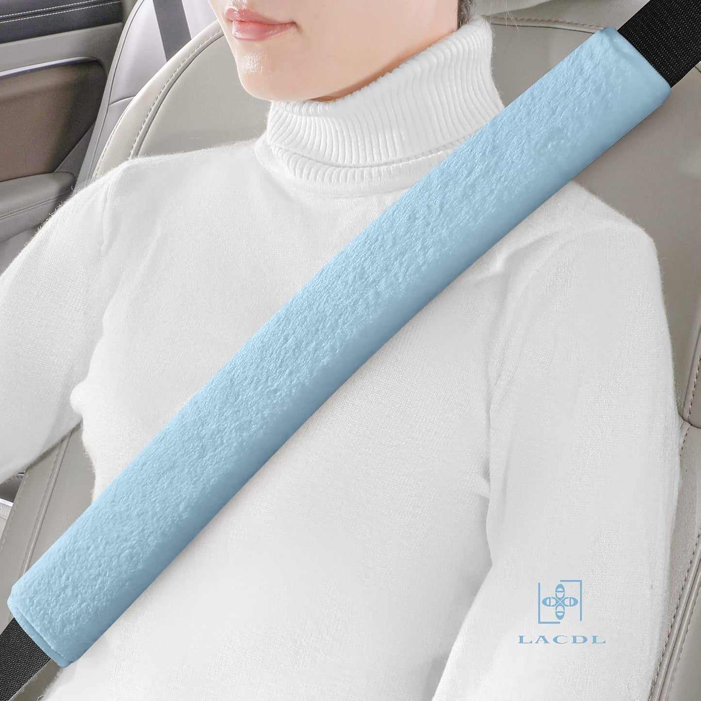 LACDL Extra Long Seatbelt Cover Super Soft Furry for Adults Kids Women & Men, Thick Plush Full Car Seat Belt Strap Cushion, Fluffy Shoulder Pad Protector, Auto Interior Accessories, 1pc, Black, 15.5in
