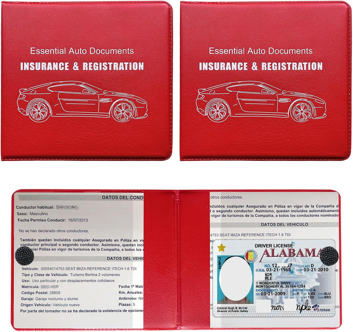 Yourkar 4PCS Car Registration Insurance Holder, Vehicle Glove Box Car Organizer with Magic Tape Closure, Driver License Keeper for Cars, Car Accessories (Big Car, Blue