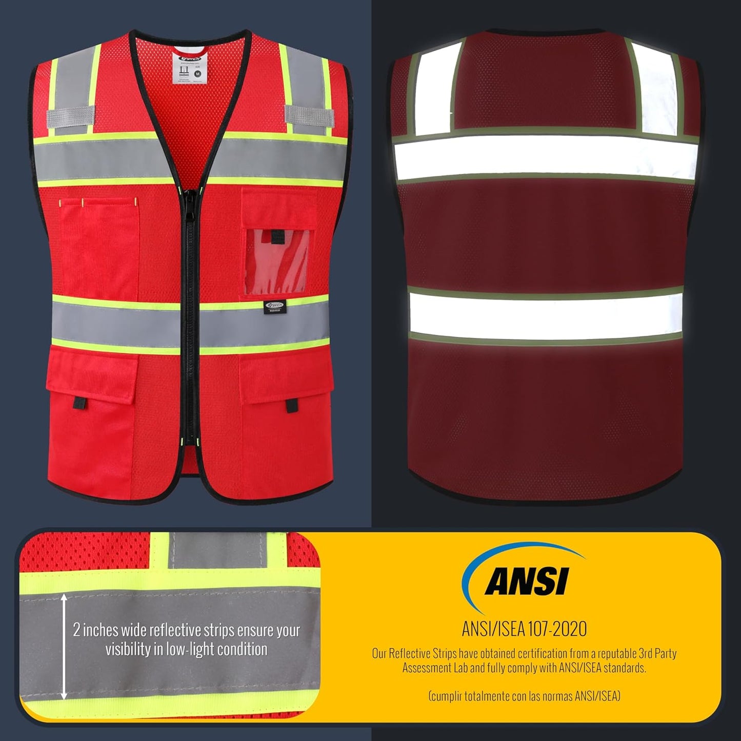 JKSafety Safety Vest for Men Women Hi Vis Relfective Vest with Pockets High Visibility Meet ANSI Standard
