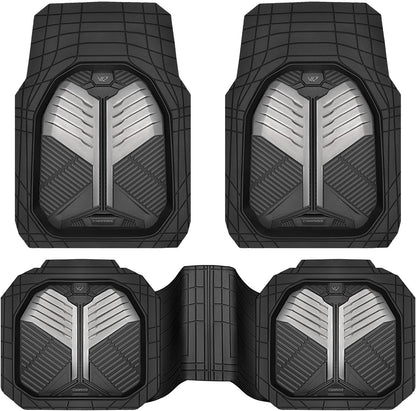 CAR PASS Heavy Duty Rubber Car Mats with Cargo Liner, Deep-Dish Car Floor Mats and Trunk Mat All Weather, Universal Trim-to-Fit for SUVs Trucks Sedans, Waterproof Anti-Slip, Trimmable V12 Black