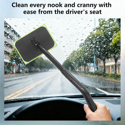 Windshield Cleaner Tool with 6 Reusable Magic Fiber Pads & Spray Bottle, Removable Handle Car Window Wiper Kit for Interior/Exterior Glass, Trucks, SUVs, RV (Dry & Wet Use)