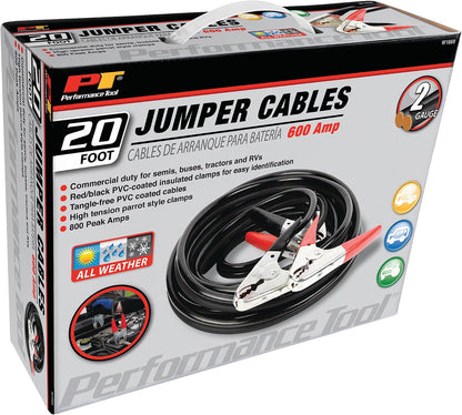 Performance Tool W1675 10ft 4GA Lighted Jumper Cables - Tangle-Free, Heavy Duty Clamps, Suitable for Trucks, SUVs, and Other Large Vehicles