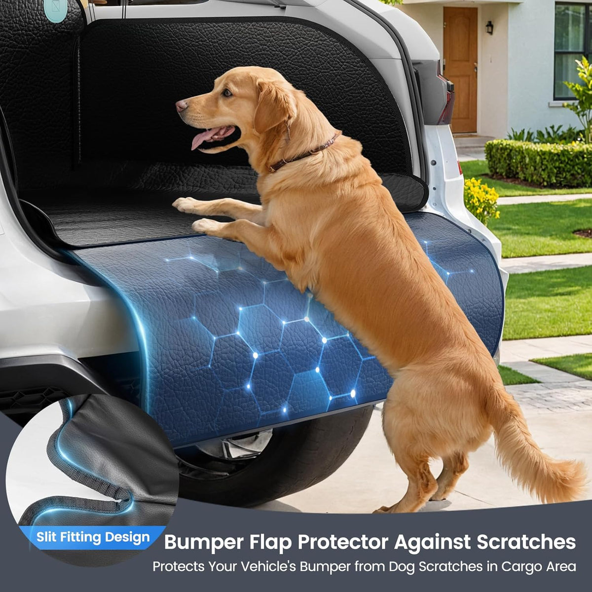 SUV Cargo Liner for Dogs with PU Leather, Waterproof Pet Trunk Cover with Taller Side Panels, Dog Seat Mat for SUVs Vans with Bumper Flap Protector, Non-Slip, Large Size Universal Fit, Black