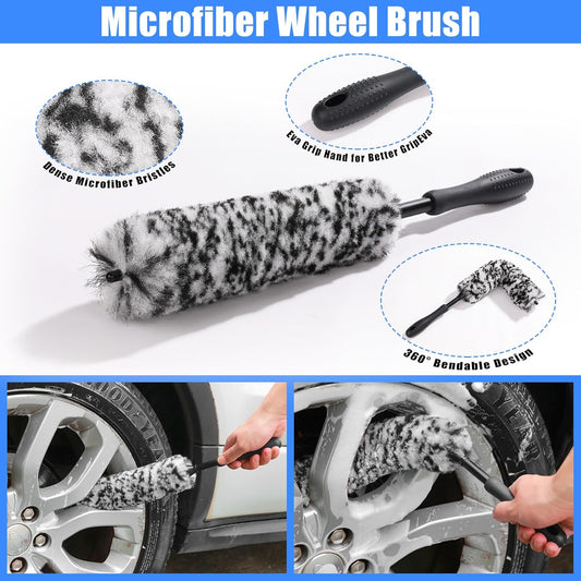 Car Detailing Kit, Car Detailing Brush Set with Vacuum, Bendable Car Wheel Rim Cleaner Brush Set, Car Detailing Brushes, Car Wash Cleaning Tools Kit for Interior, Exterior, Wheels, Blue