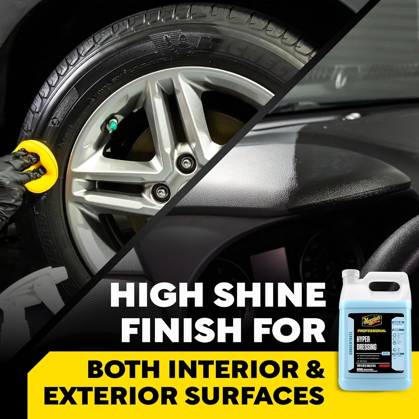 Meguiar's Hyper Dressing, 1 Gallon, Trim Shine For Drivers & Detailers— Car Wash Soap Restores Gloss And Deep Black Look; Use On Plastic And Rubber Trim, Tires, Bumpers And Wheel Wells