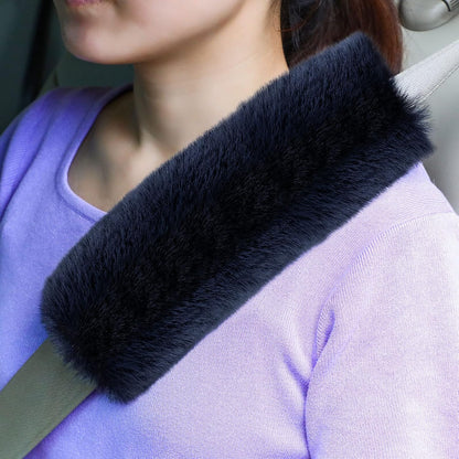 Boao 4 Pack Faux Sheepskin Car Seat Belt Pads Seatbelt Protector Soft Seat Belt Shoulder Strap Cover Comfort Harness Pad(Black, 9.9 Inch)