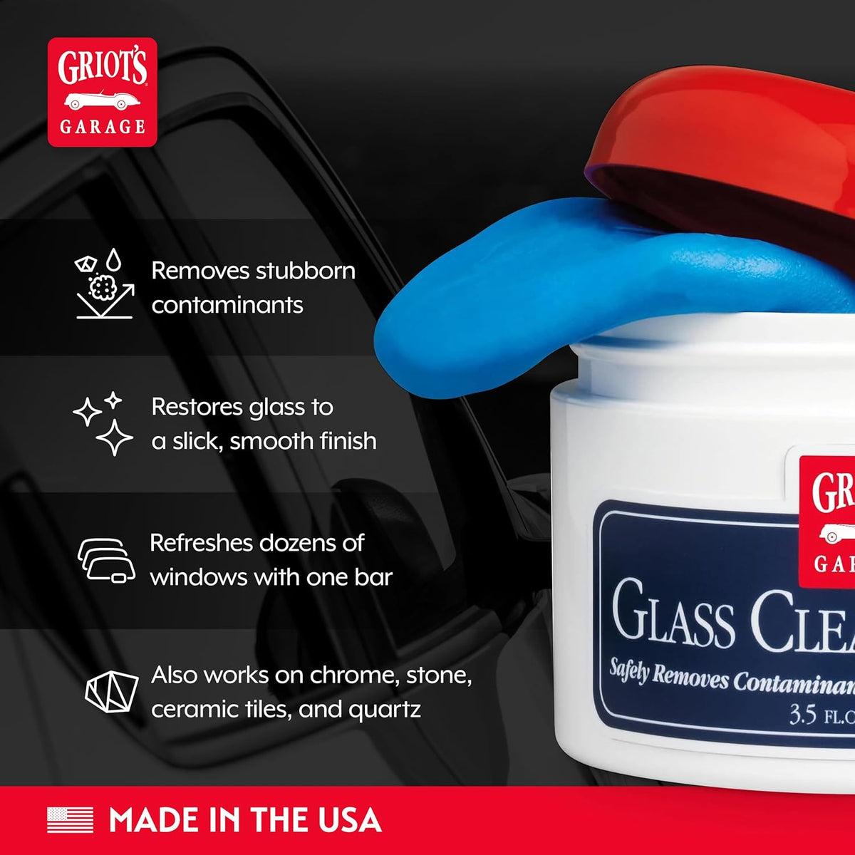 Griot's Garage Glass Cleaning Clay for Car Window, Windshield, Shower Door, Stone, Ceramic Tiles, Removes Oil, Tar, Grease, Water Spots, and More 11049, 3.5oz, Blue