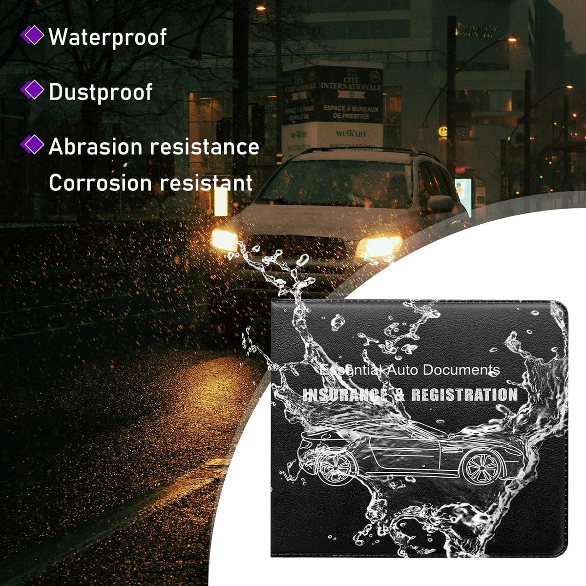 4 PCS Car Registration and Insurance Holder, Vehicle Glove Box Organizers with Closure for License Document, Auto Essential Paperwork Wallet Case Holder, Car Accessories (Black, Car Logo)