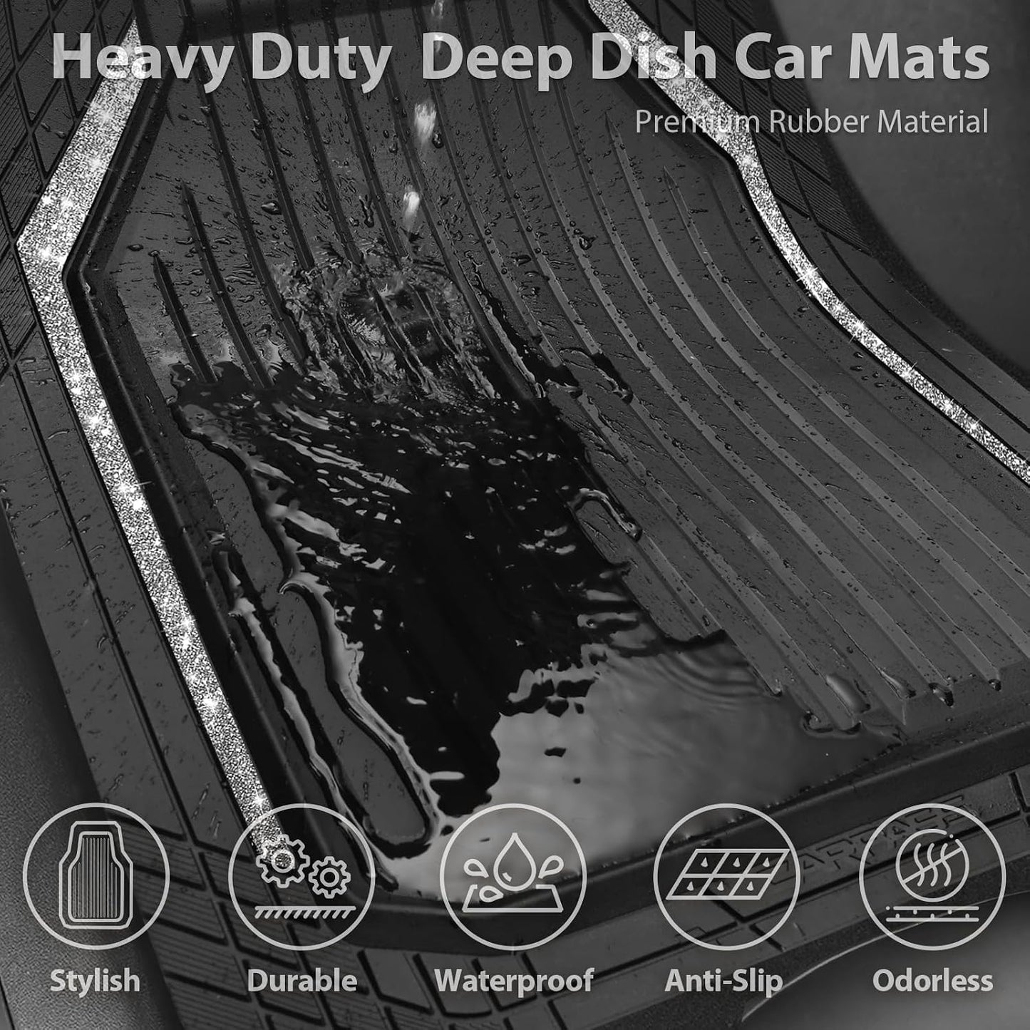 CAR PASS Heavy Duty Rubber Floor Mats for Car, Waterproof Liner Deep Dish Car Mats Full Sets, Universal Trim to Fit for SUV Truck Sedans Vans, All Weather Automotive Floor Mats 3pcs, Solid Black