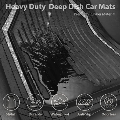 CAR PASS Heavy Duty Rubber Floor Mats for Car, Waterproof Liner Deep Dish Car Mats Full Sets, Universal Trim to Fit for SUV Truck Sedans Vans, All Weather Automotive Floor Mats 3pcs, Solid Black
