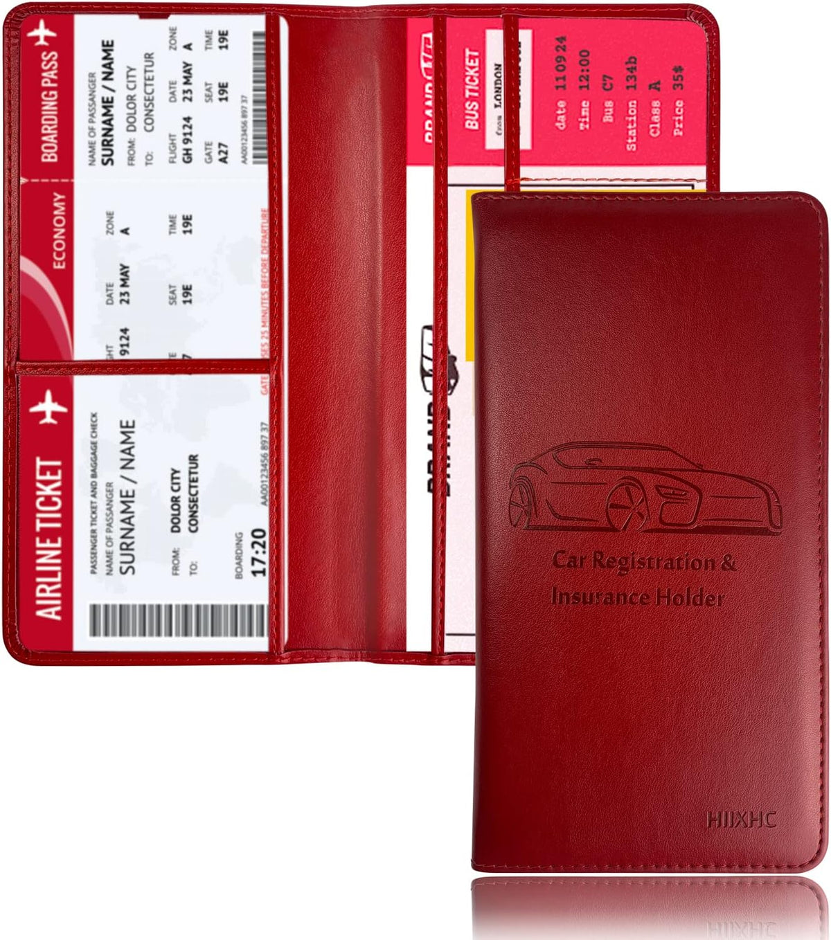 Car Registration and Insurance Card Holder - Leather Vehicle Glove Box Automobile Documents Paperwork Wallet Case Organizer for ID, Driver's License, Key, Cards - Car Accessories for Women&Men