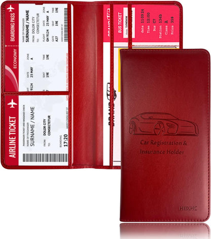 Car Registration and Insurance Card Holder - Leather Vehicle Glove Box Automobile Documents Paperwork Wallet Case Organizer for ID, Driver's License, Key, Cards - Car Accessories for Women&Men