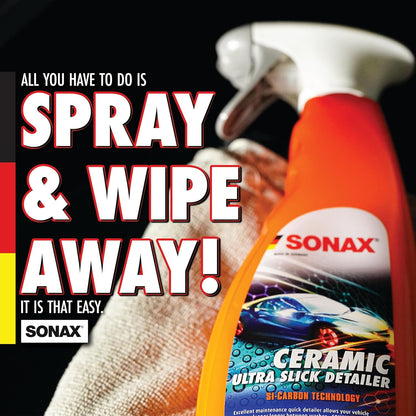 SONAX Ceramic Ultra Slick Detailer | Ceramic Quick Spray Detailer | Si Carbon Ceramic | Durable High Shine Detailer | Slick to the Touch Detailer | Waterless Wash | 750ml | 25.4 fl. Oz. | 268400