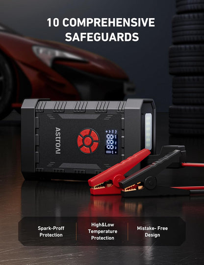 AstroAI S8 Air Jump Starter with Air Compressor, 3000A Peak Car Battery Jump Starter Portable (9.0 Gas/6.5L Diesel) with 150PSI Cordless Auto-Shutoff Tire Inflator, 12V Battery Charger Booster(Orange)