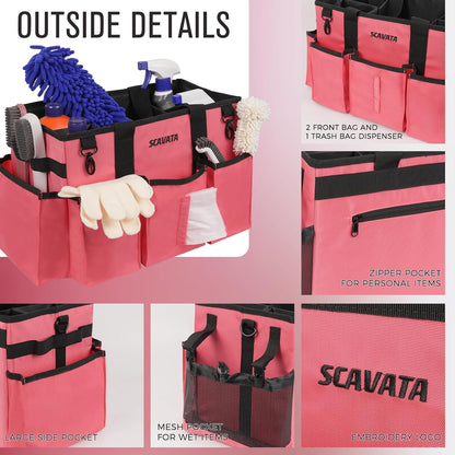 SCAVATA Wearable Cleaning Caddy Bag, Supplies Organizer with Handle & Shoulder Straps for Housekeepers, Under Sink & Car Cleaning Tool Organizer with 4 Foldable Dividers (Black)