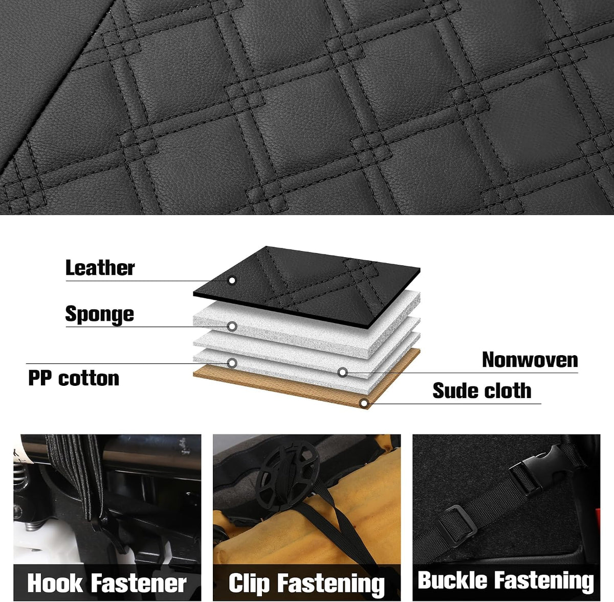 CAROMOP Luxury PU Leather Car Seat Covers Full Set-Waterproof Seat Protectors with Split Bench Seat Covers for Cars-Universal Cars Interior Covers for Sedans, SUVs, Pick-up Trucks(Gray/Gray Line)
