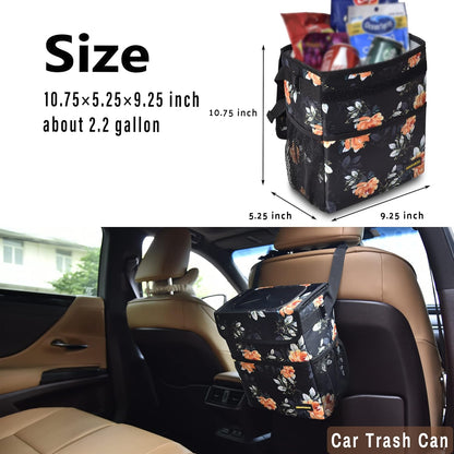 SIBOFUEGO Cute Car Trash Can with Lid – Multipurpose Collapsible Trash Bin for Car, Leak-Proof Organizer, Waterproof Garbage Can with Storage Pockets & Adjustable Straps, 2 Gallons (Black Leopard)