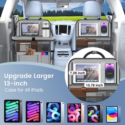 Car Backseat Organizer with table Tray(1Pack) 9 Storage Pockets Backseat Car Organizer with Tablet Holder, Back seat Organizer for Kids Road Trip Essentials Travel
