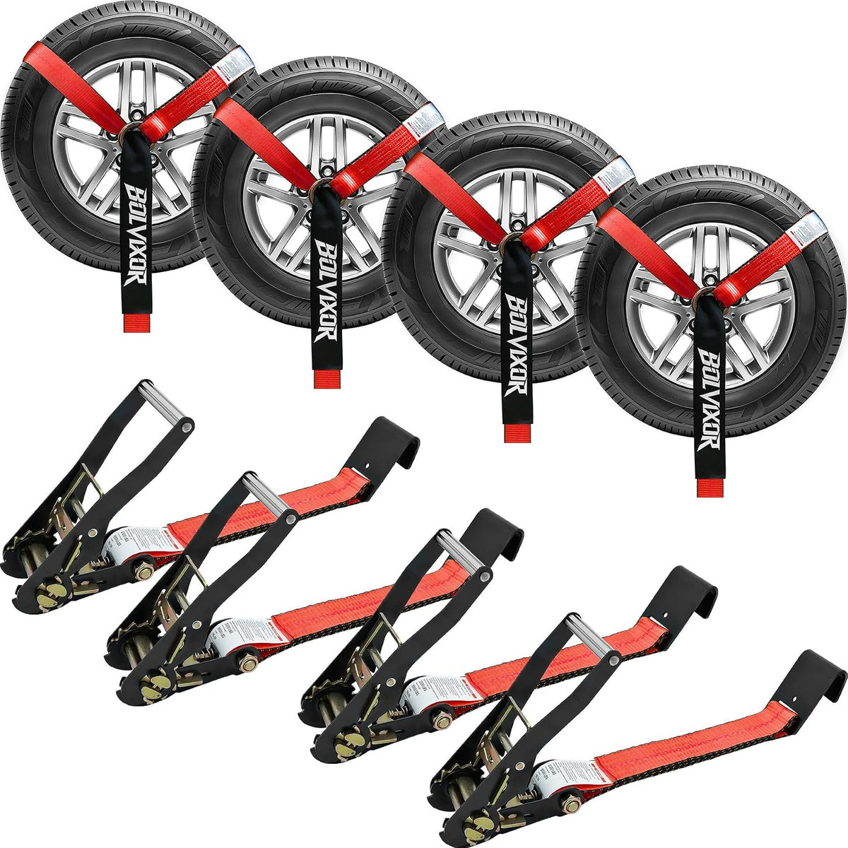 4 Pack Car Tie Down Straps for Trailers - 2" x 96" - 9900LBS Break Strength - Heavy Duty Tire Ratchet Straps with Flat Hooks for Hauling UTV, SUV, Truck, Any Cars