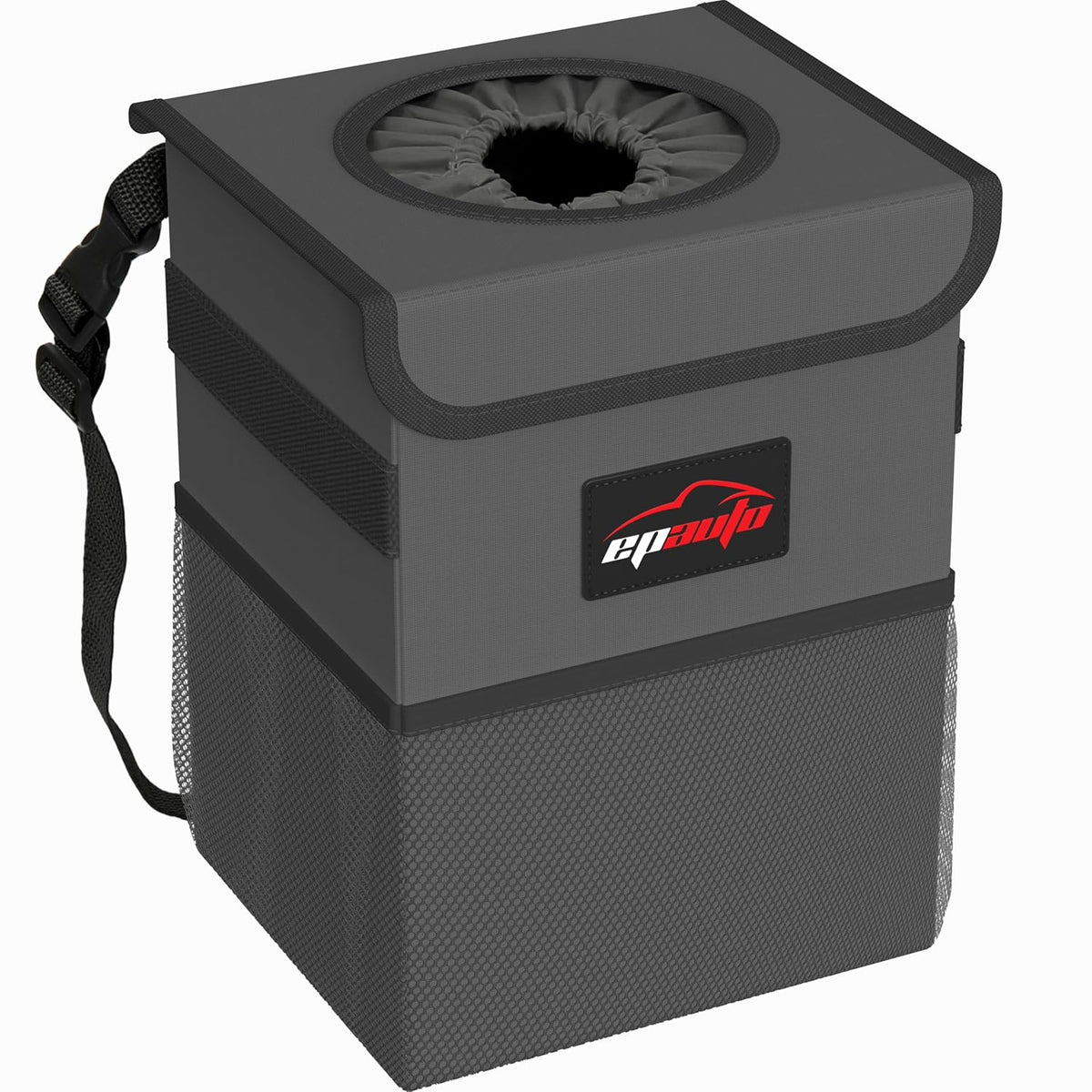 EPAuto Waterproof Car Trash Can with Lid and Storage Pockets, 2.5 Gallon, Black