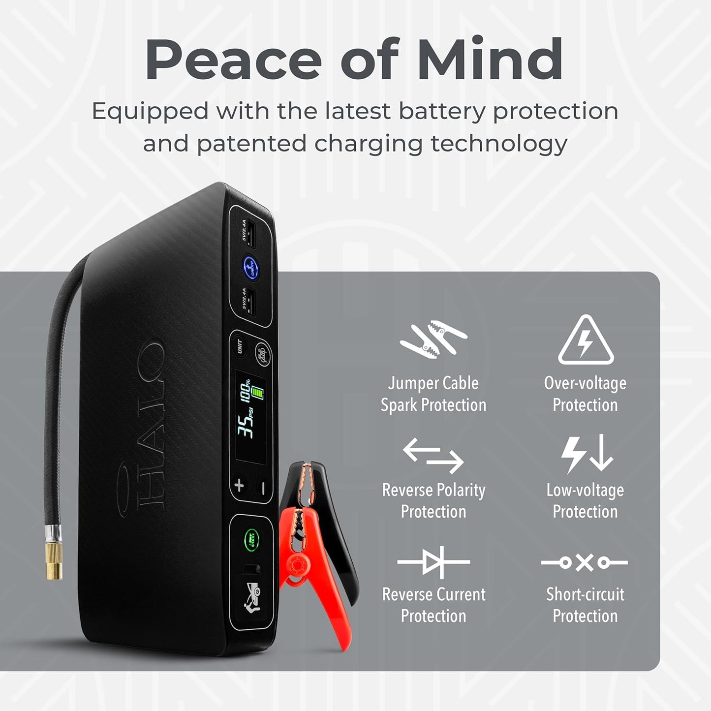 HALO Bolt Air 58830 Portable Car Battery Jump Starter | 100 PSI Air Compressor, 58.8Wh USB Power Bank, Emergency Floodlight & Charger, Jump Cars SUVs & Trucks, Inflate Tires, TSA Approved — Rose Gold