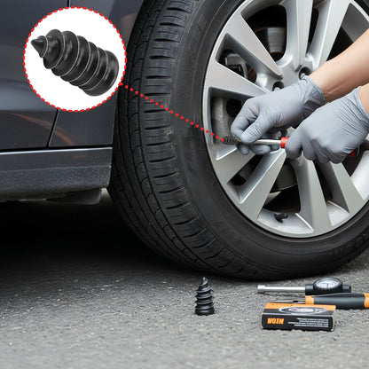 60 PCS Tire Repair Rubber Nail, Vacuum Tire Repair Kits Spiral Rubber Screws, Fast Self-Service Tool for Car, Truck, Motorcycle, Tractor Tire Puncture Repair (Black)