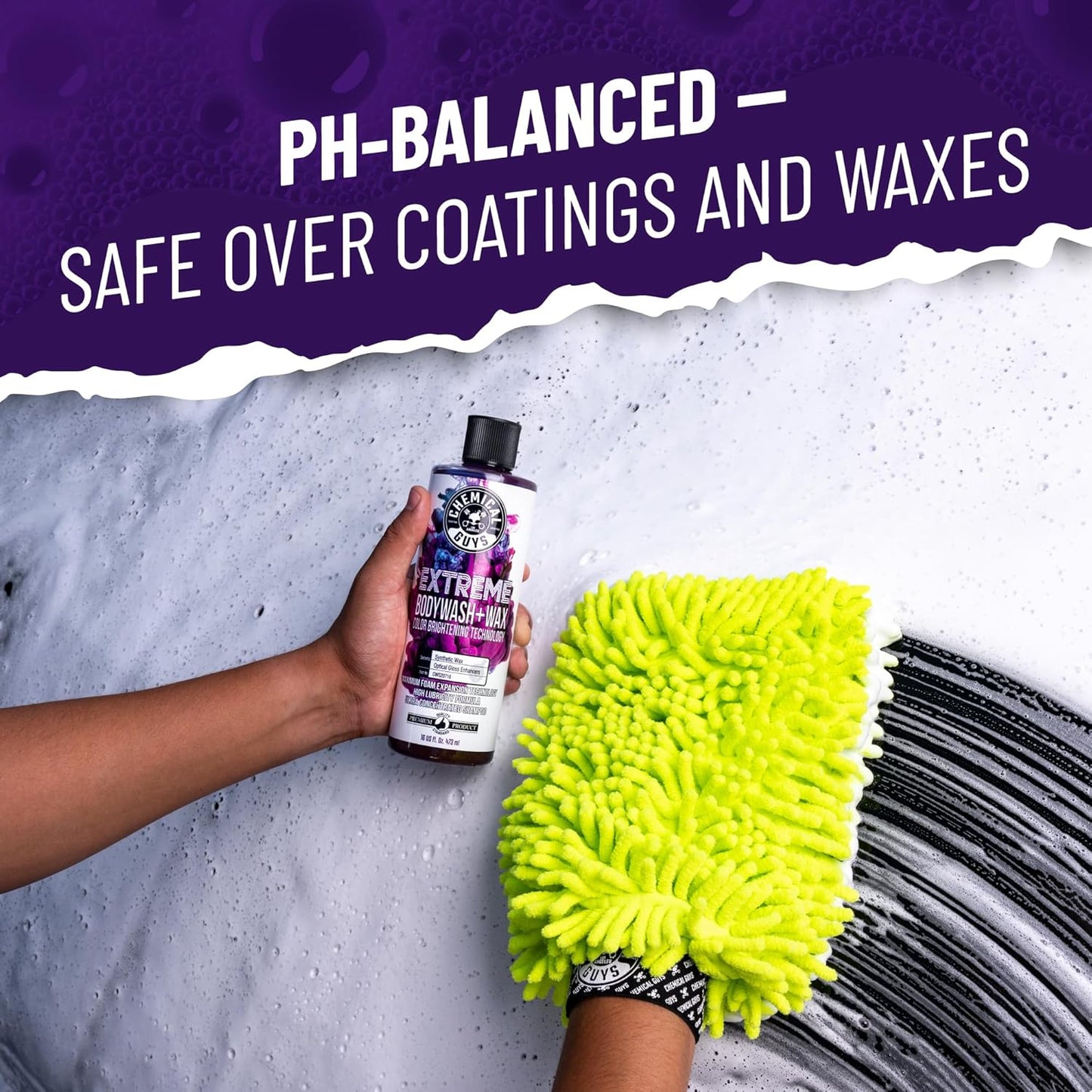Chemical Guys Extreme Bodywash & Wax Foaming Car Wash Soap - Soap for Foam Cannons, Foam Guns, or Bucket Washes for Cars, Trucks, Motorcycles, RVs, and More, Grape Scent - 128 oz (1 Gallon)