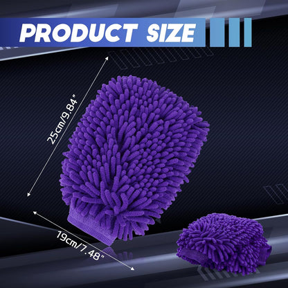wuyaoyao 2PCS Car Wash Mitt, 10.14"×7.12" Chenille Microfiber Car Wash Mitts, Scratch-Free & Lint-Free, Absorbent Double Sided Clean Glove for Cars Cleaning, Auto Cleaning Supplies (Orange)