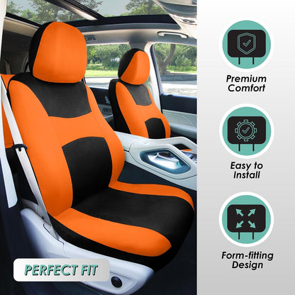 FH Group Full Set Cloth Car Seat Covers, Universal Fit Front and Split Bench Rear, Airbag Compatible, Washable for SUV, Sedan, Van - Black