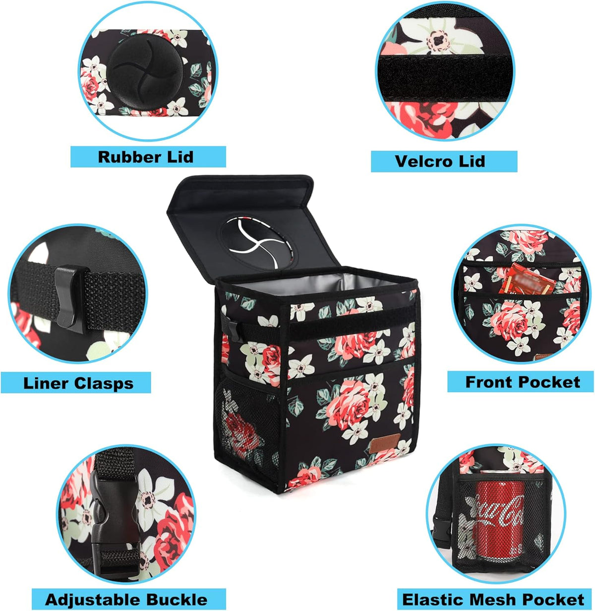 Femuar Leak Proof Car Trash Can with Lid - Waterproof Automotive Garbage Bin for SUVs, Collapsible and Portable Car Trash Bag, Black