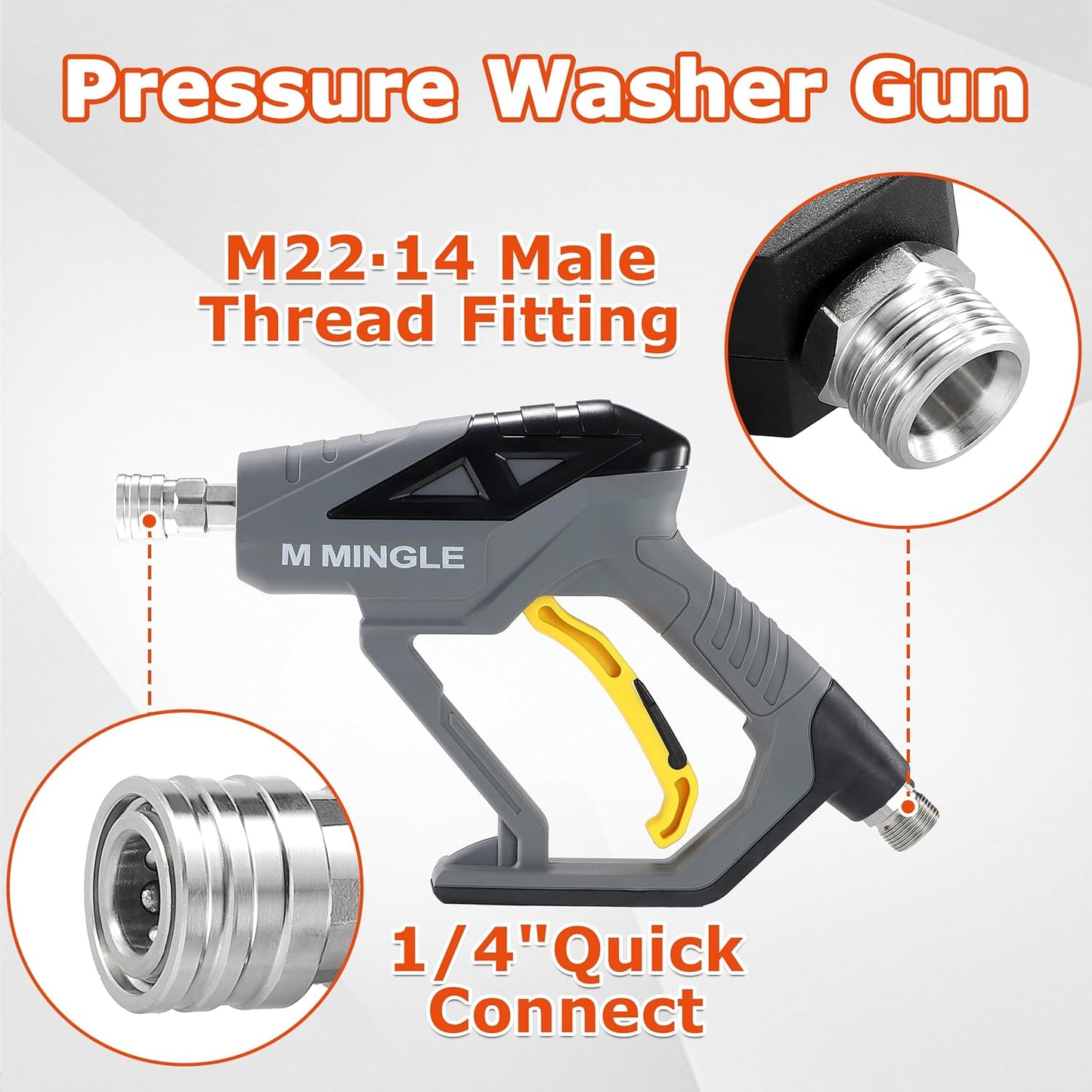 M MINGLE High Pressure Washer Gun with Foam Cannon, Foam Cannon Dual Connector Accessory, Car Wash Foam Gun Kit 1/4 Inch Quick Connector, 5 Pressure Washer Nozzle Tips
