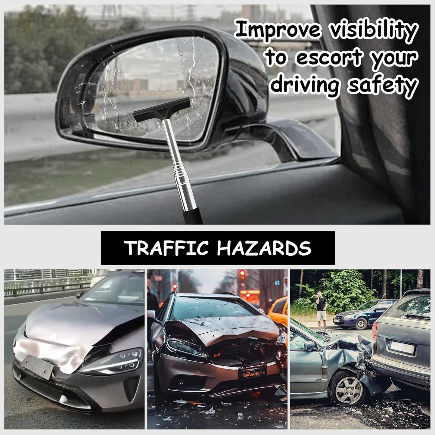 1 Pcs Car Window Mini Squeegee Retractable Auto Glass Squeegee Car Rearview Mirror Wiper Water Cleaner with Telescopic Long Rod Portable Cleaning Tools for All Vehicles (Black)