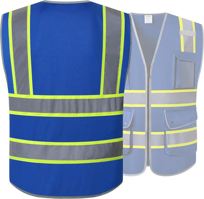 JKSafety 9 Pockets Class 2 High Visibility Zipper Front Safety Vest With Reflective Strips,Meets ANSI/ISEA Standard (Large, 150-Yellow) - Colors B