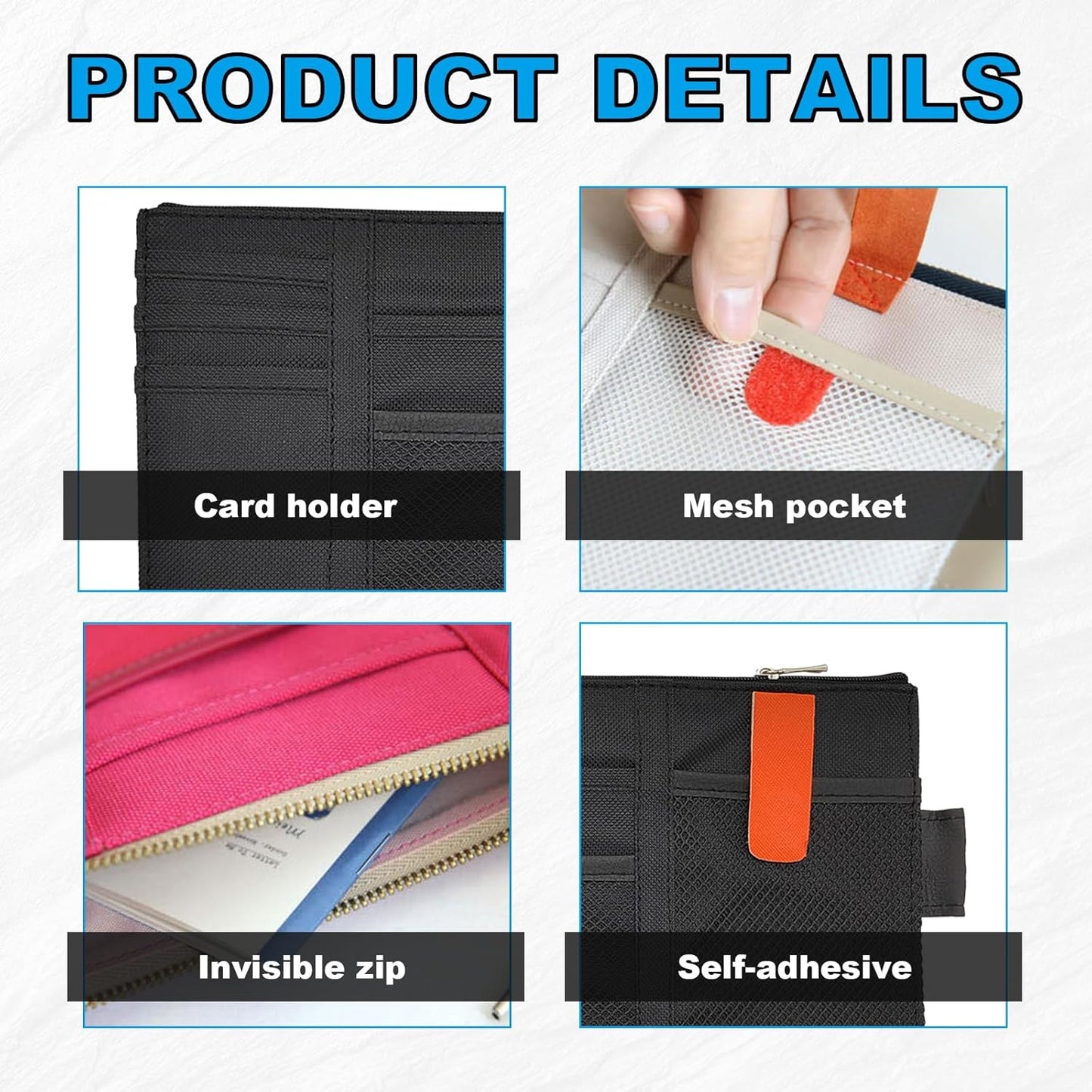 Car Sun Visor Organizer, Auto Interior Visor Storage Pouch Holder with Zipper, Multi-Pocket Net Personal Belonging Organizer, Universal Car Accessory for Cards, Documents (Black)