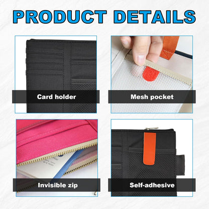 Car Sun Visor Organizer, Auto Interior Visor Storage Pouch Holder with Zipper, Multi-Pocket Net Personal Belonging Organizer, Universal Car Accessory for Cards, Documents (Black)