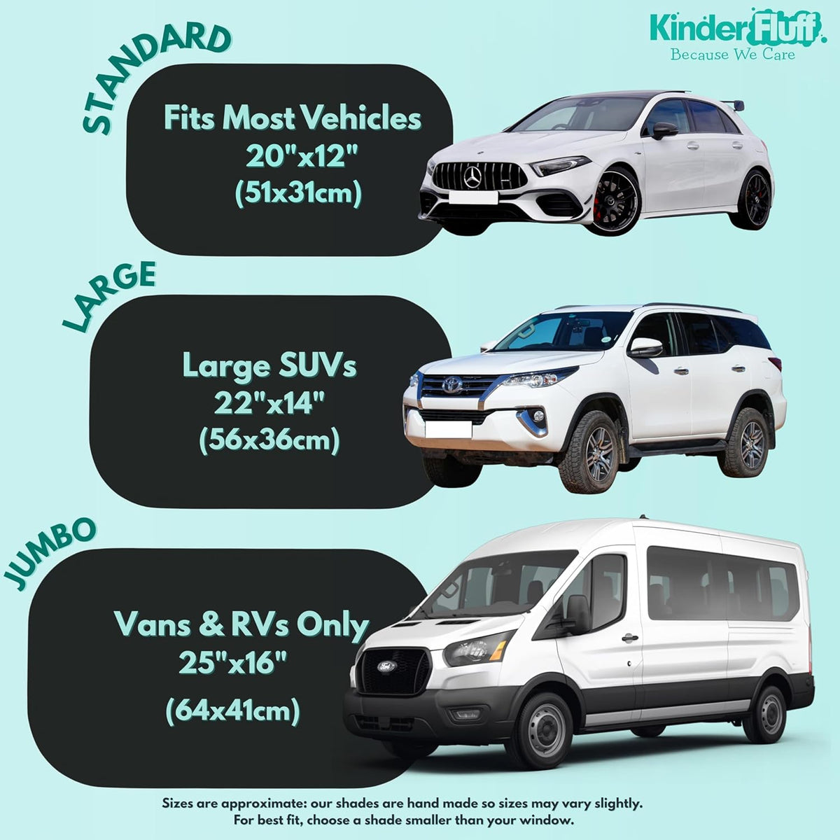 Car Window Shades - Certified 99.79% UVA & 99.95% UVB sun protection. Award winning car sun shade for side windows. 4 Pack (2 Transparency options) 20" x 12" -window shade for car baby by Kinder Fluff