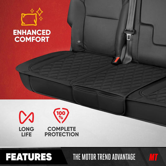 Motor Trend Seat Covers for Cars Trucks SUV, Faux Leather 2-Pack Black Padded with Storage Pockets, Premium Interior Car Seat Cover