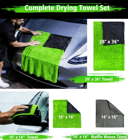 YeewayVeh 'Agile Giant' Car Drying Towel, 28x36 Inch Quick Car Wash Drying Towels, 1400 GSM Super Absorbent, Double Sided Microfiber Towels for Cars Effortless & Scratch-Free Detailing, Green