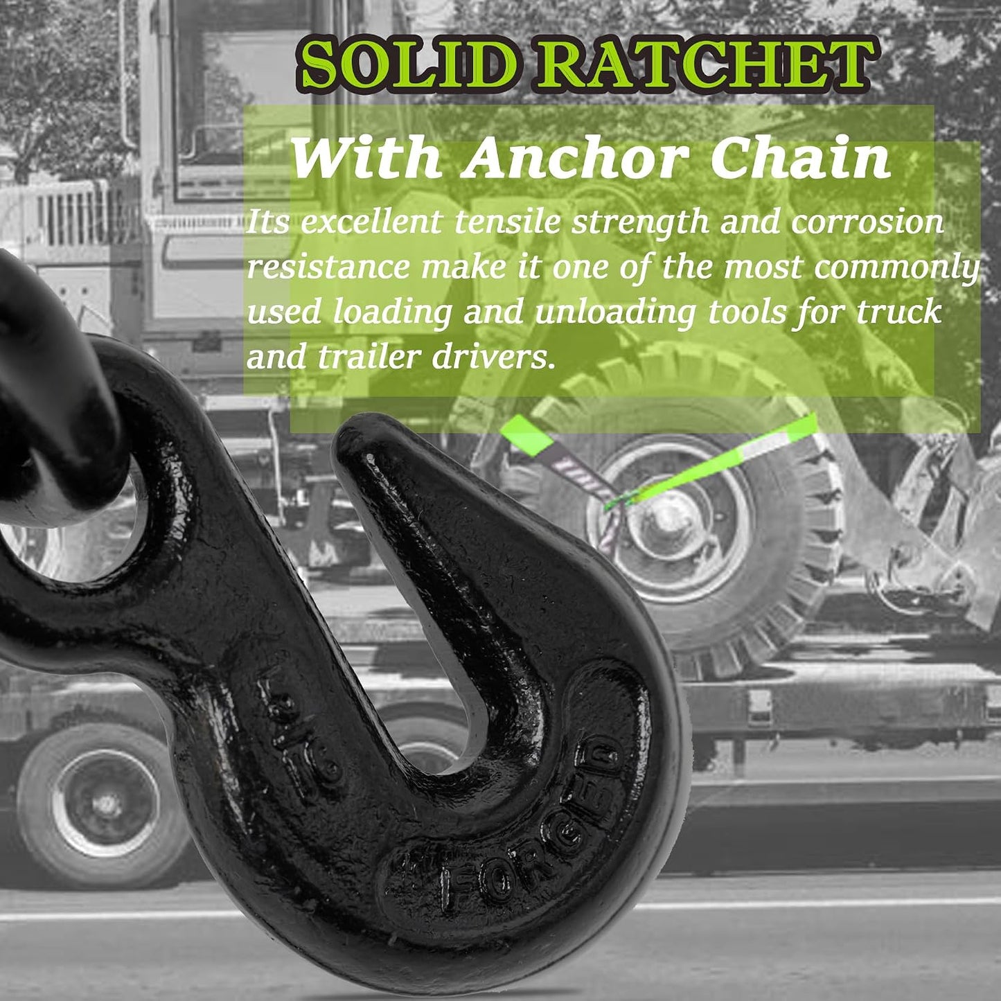 4 Pack Car Tie Down Straps for Trailers with Heavy Duty Chain Anchors 2" x 96" - 3,300 lbs Safe Working Load -Adjustable Wheel Straps with Chain Hook Anchors for Trailers.Orange