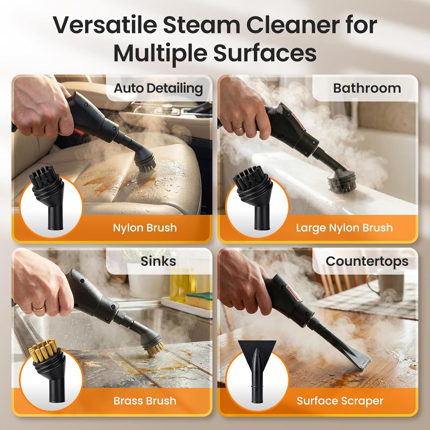 2500W Handheld Steam Cleaner for Home, 6-Level High Pressure Steam Gun, Steam Machine w/40.6oz Tank, Portable Car Steamer for Auto Detailing & Cleaning, Car, Floor, Furniture, Tile Grout, Wall