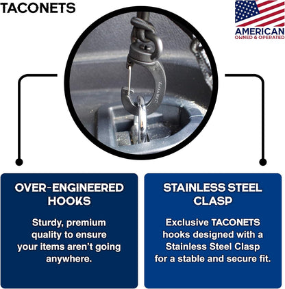 TacoNets Envelope Cargo Net for GMC Sierra & Chevy Silverado - Fits 2013-Current - Upgraded 5mm Bungee - Integrated Storage Bag - Heavy Duty Carabiners - Designed in USA