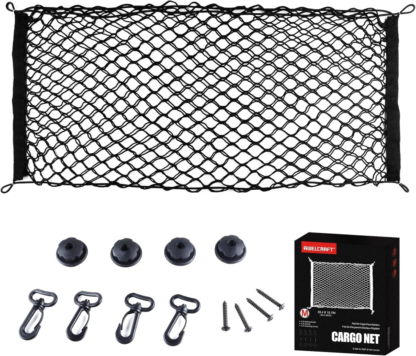 AWELCRAFT Car Rear Cargo Net, Adjustable Elastic Storage Organizer Net, Trunk Cargo Storage Net, Universal Fit for Car, Vehicle, SUV