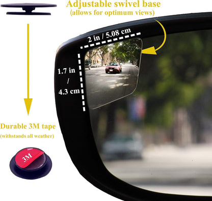 Superfan Blind Spot Mirrors for Cars by Safe View Company – Real Convex Glass for Clear Wide Angle Vision – Safer Lane Changes, Easy Stick-On, Weatherproof & Long Lasting Durability