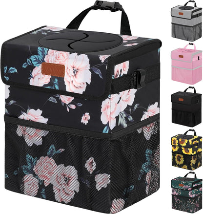 Vankor Car Trash Can Bin with Lid Hanging for Back Seat, Car Accessories for Women Men Leak Proof Automotive Garbage Cans Leakproof Vehicle Trash Can for Truck SUV Black