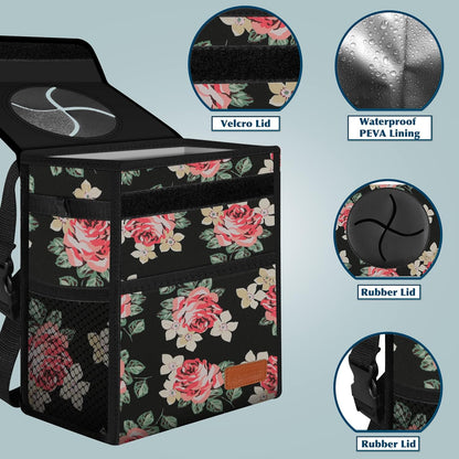 Femuar Leak Proof Car Trash Can with Lid - Waterproof Automotive Garbage Bin for SUVs, Collapsible and Portable Car Trash Bag, Black