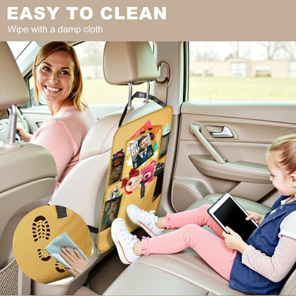 Car Backseat Organizer with Tablet Holder, 6 Storage Pockets Seat Back Protectors Kick Mats for Kids, Car Seat Protector for Road Trips 2 Pack (Black)