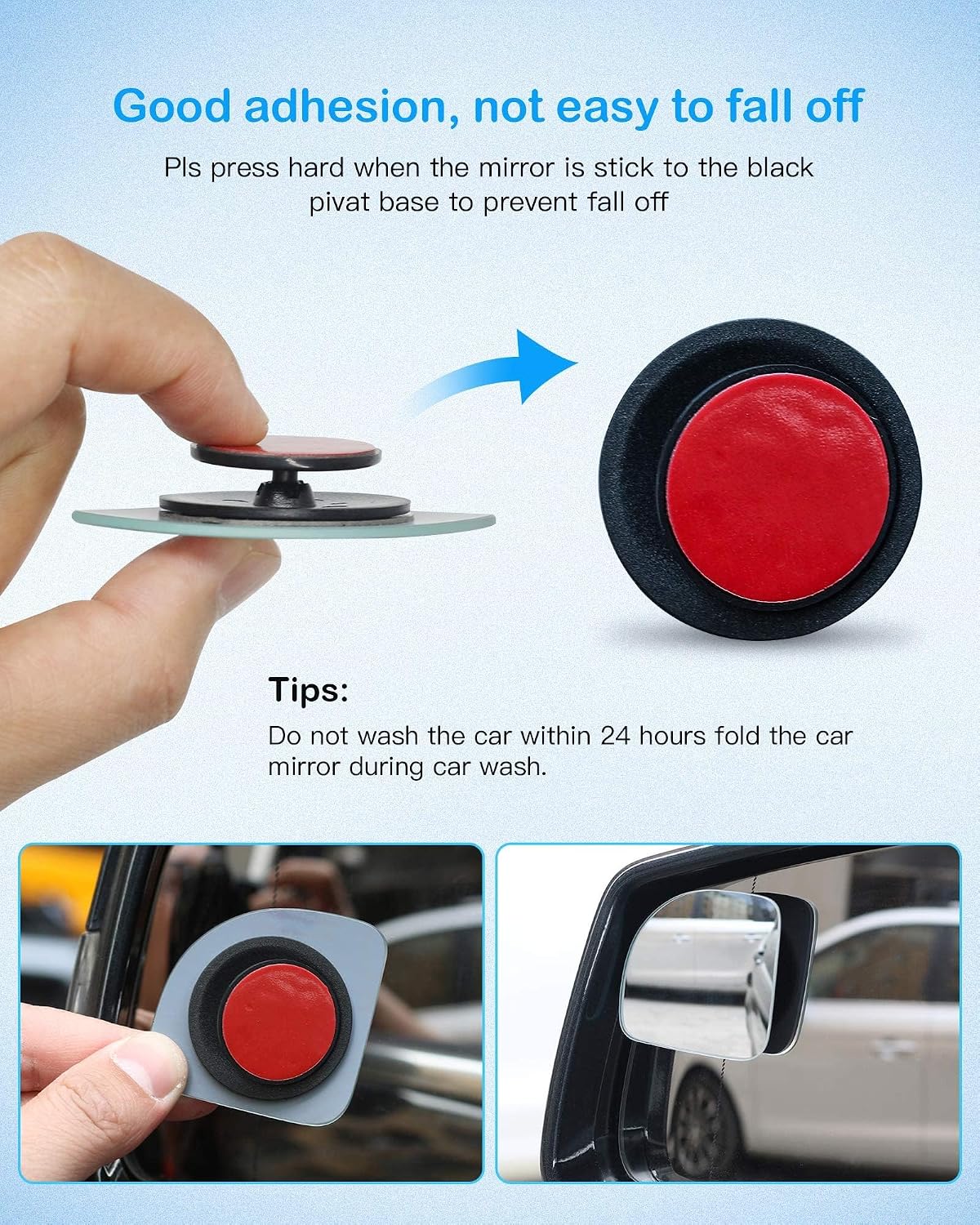 CUNCUI 2pcs Fan Shaped Blind Spot Mirror, 360 Degree Adjustabe HD Glass Blind Spot Mirrors, Frameless Convex Rear View Mirror, for any Car, Van, Suv and Trucks.