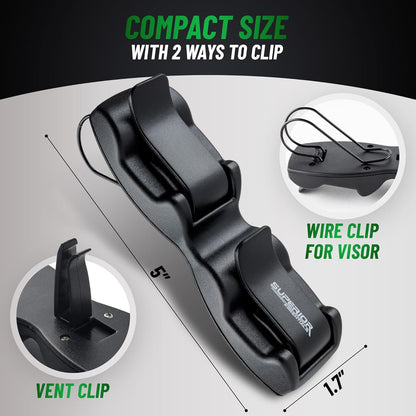 Superior Essentials Sunglass Holder for Car Visor - Eyeglass Car Mount with Double-Ends Sunglasses Holder Organizer, Universal Car Sunglass Holder Clip, Suitable for All Size Eyeglasses (2 Pack Black